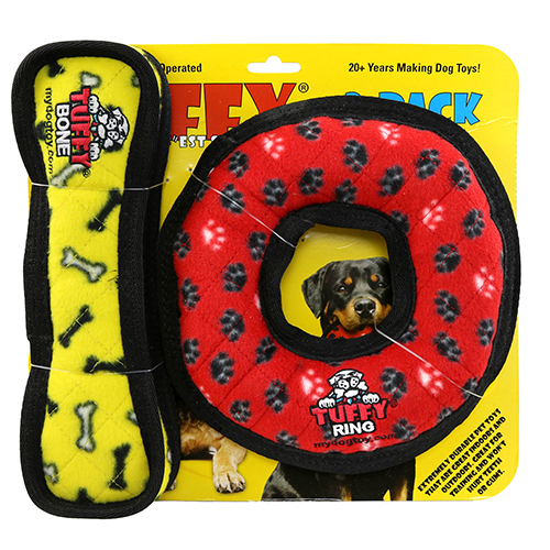 Tuffy Medium Red Ring-Yellow Bone Dog Toy (Pack of 2)