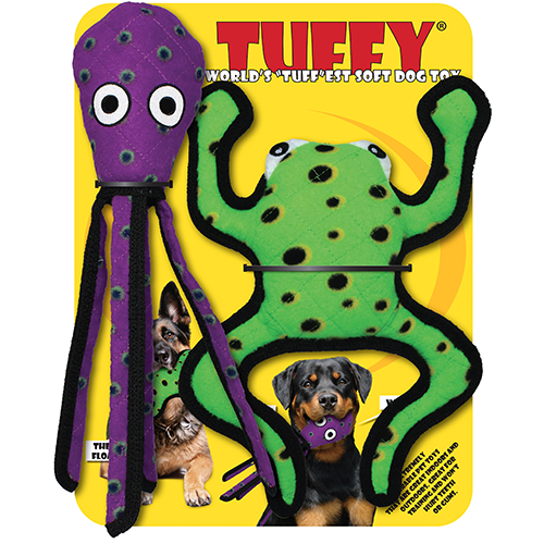 Tuffy Phrog Leaping - Squid Purple Dog Toy (Pack of 2)