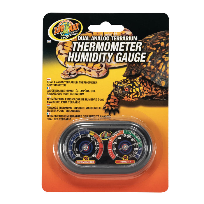 Zoo Med Dual Analog Terrarium Thermometer/Humidity Gauge Black