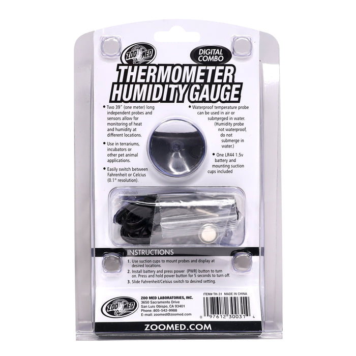Zoo Med Digital Combo Thermometer Humidity Gauge Black