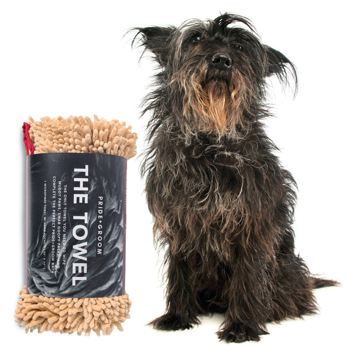 PRIDE+GROOM The Towel Microfiber Dog & Cat Drying Towel — Hand Pockets, Odor-Resistant & 7× Water Absorbent