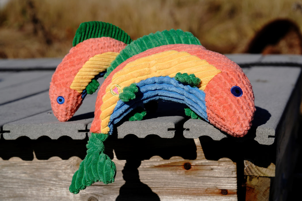 HuggleHounds Rauccous Rainbow Trout Knottie® Plush Dog Toy