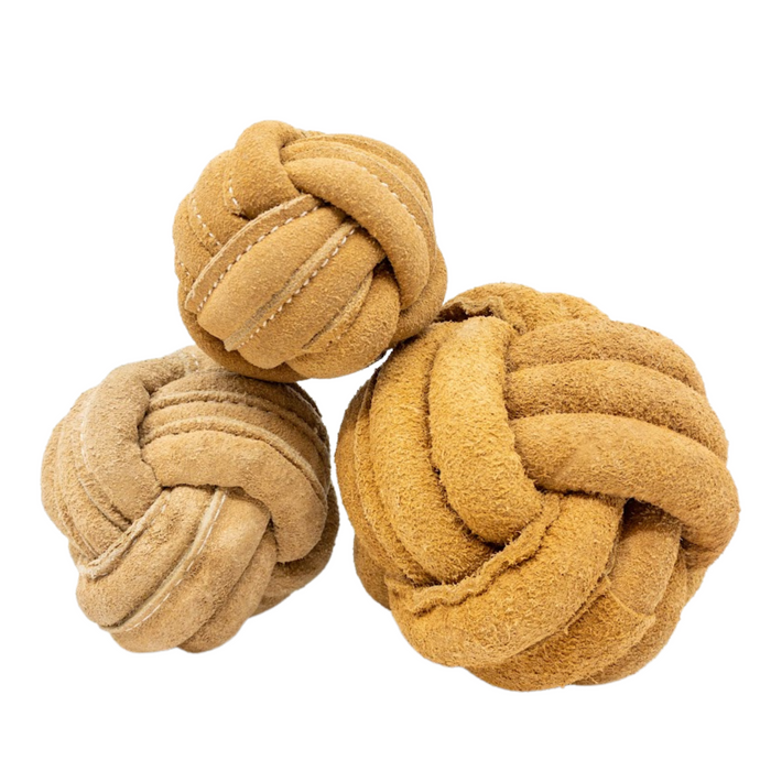 HuggleHounds Huggle-Hide® Natural Leather Ball Dog Toy (Pack of 2)