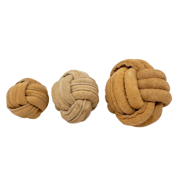 HuggleHounds Huggle-Hide® Natural Leather Ball Dog Toy (Pack of 2)
