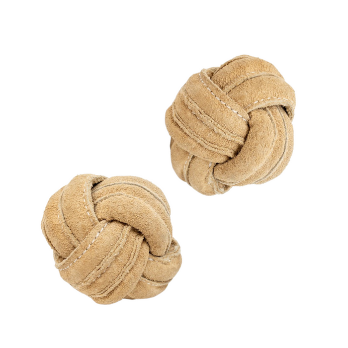 HuggleHounds Huggle-Hide® Natural Leather Ball Dog Toy (Pack of 2)