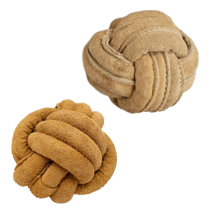 HuggleHounds Huggle-Hide® Natural Leather Ball Dog Toy (Pack of 2)