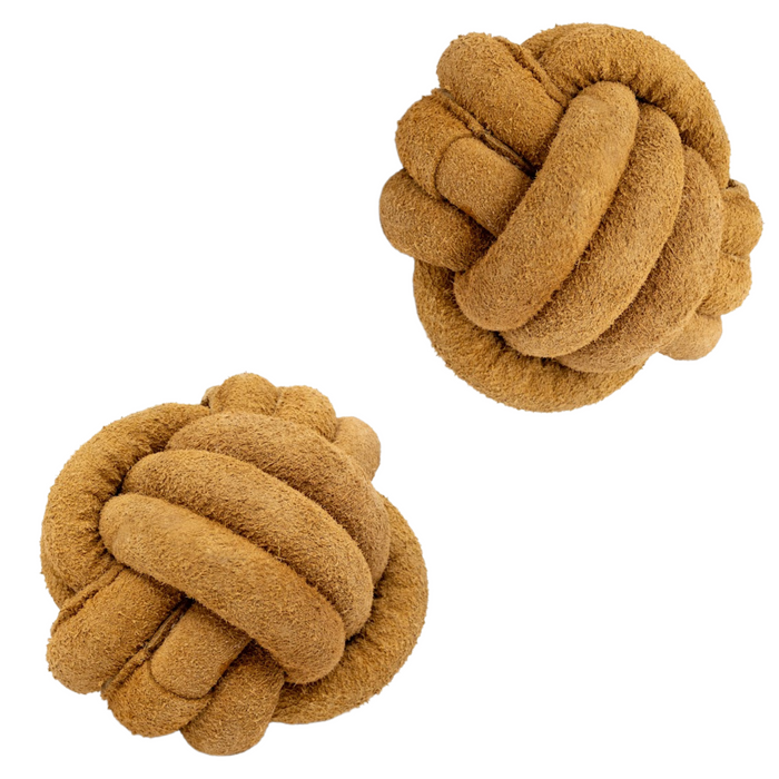 HuggleHounds Huggle-Hide® Natural Leather Ball Dog Toy (Pack of 2)