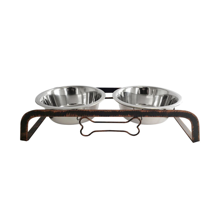 Country Living Rustic Dog Bone Elevated Feeder with 2 Stainless Steel Bowls