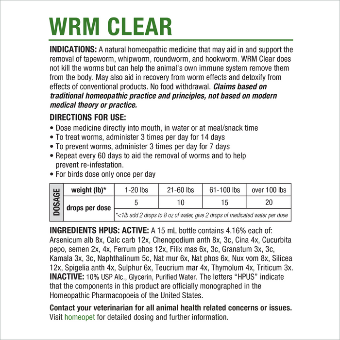 HomeoPet WRM Clear 15 ml