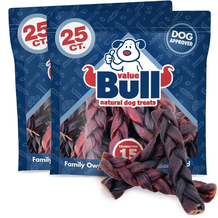 Value Pet Supplies ValueBull USA Collagen Braid Beef Large Dog Chews, Thick 6 Inch 50 Count