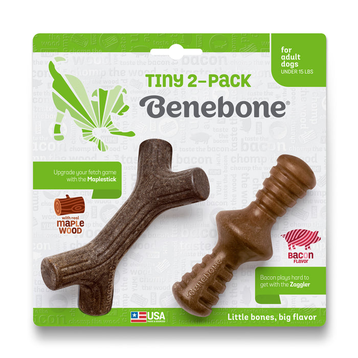 Benebone Stick & Zaggler Dog Chew Toy Maple & Bacon XS 2pk