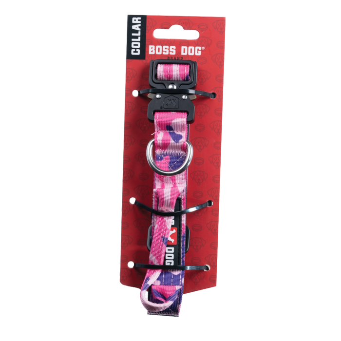 Boss Dog Tactical Adjustable Dog Collar Pink Camo SM 13-16in