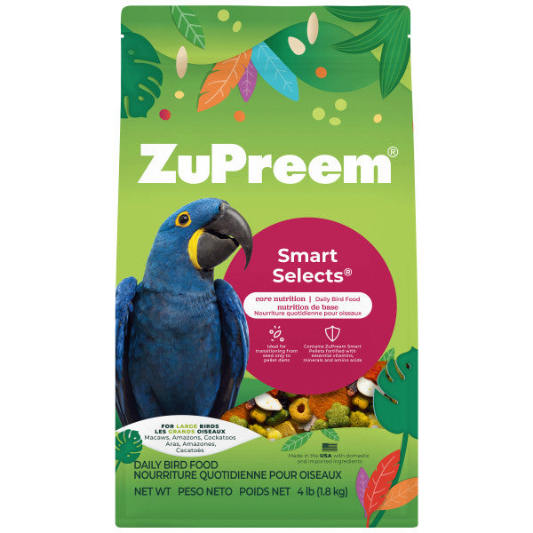 ZuPreem Smart Selects Bird Food for Large Birds - Macaws, Amazons, Cockatoos 4lb