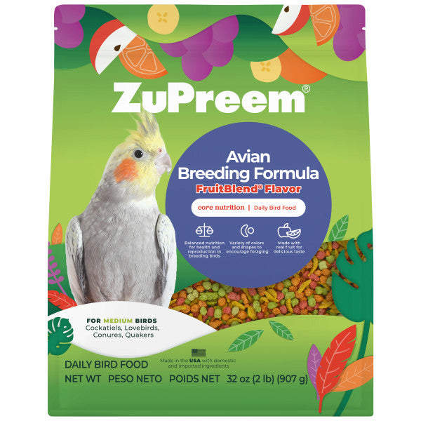 ZuPreem AvianBreeder FruitBlend Bird Food for Medium Birds - Cockatiels, Lovebirds, Conures, Quakers 2lb