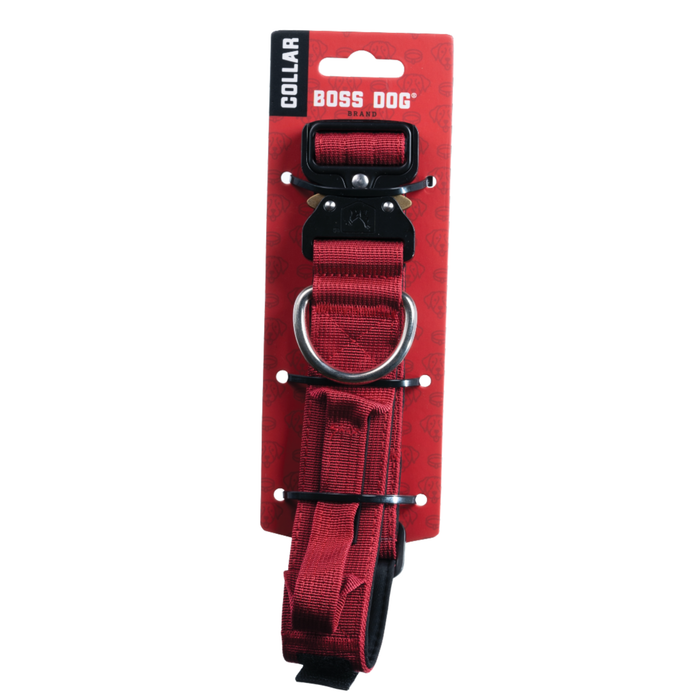 Boss Dog Tactical Adjustable Dog Collar Red MD 15-18in