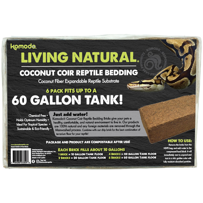 Komodo Living Natural Coconut Coir Reptile Bedding Brick 6pk