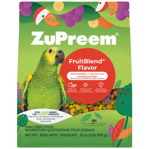 ZuPreem FruitBlend Bird Food Large Birds for Macaws, Amazons, Cockatoos 2lb