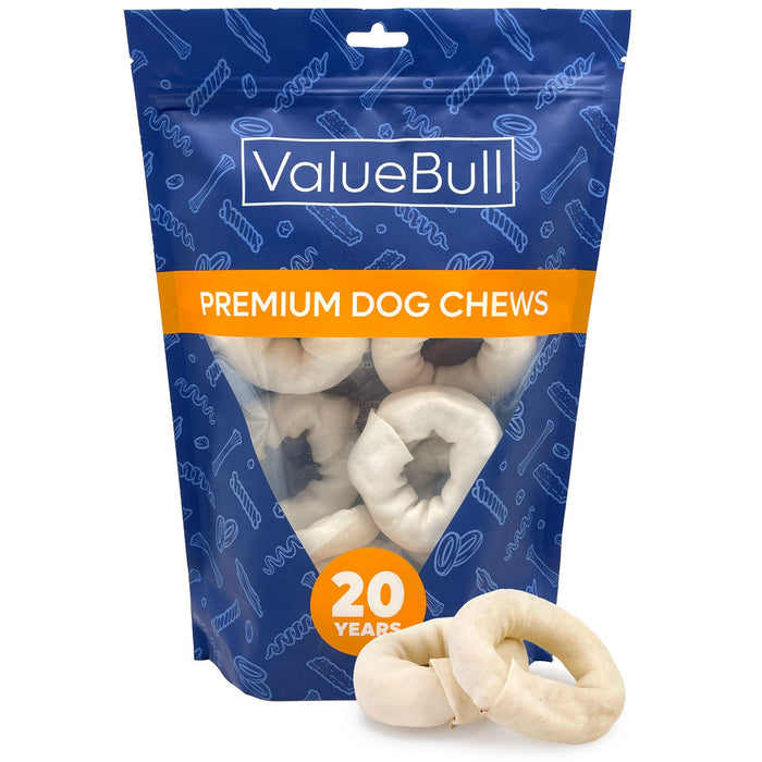 Value Pet Supplies ValueBull USA Beef Rawhide Donut Rings, Premium Thick Cut, 10 Count
