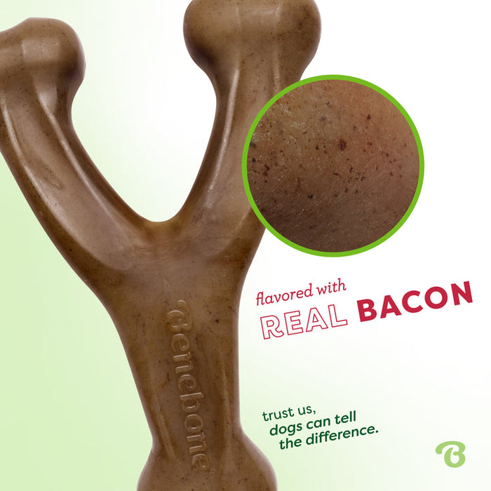 Benebone Wishbone Durable Dog Chew Toy Bacon SM