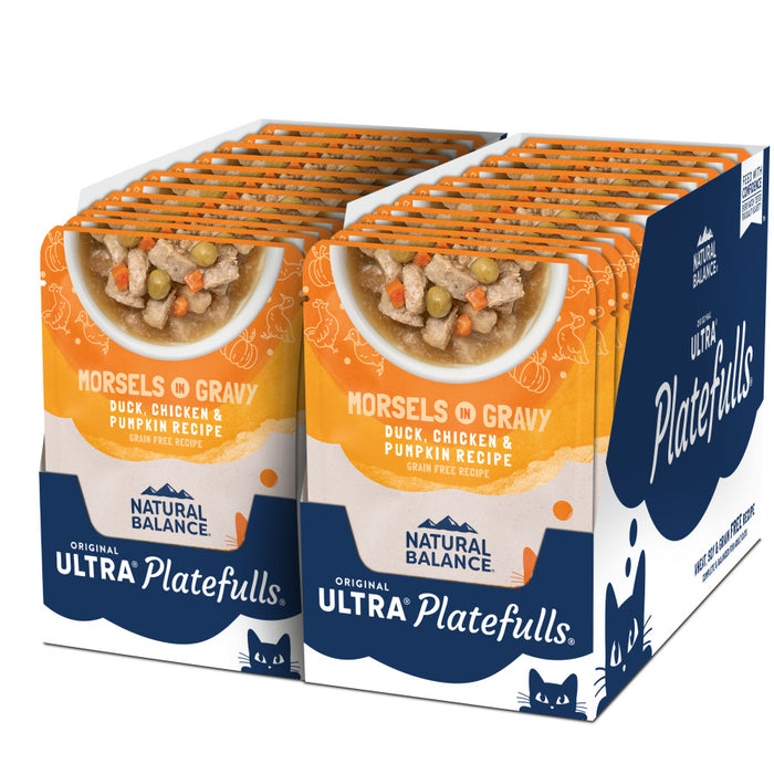 Natural Balance Pet Foods Original Ultra Platefulls Morsels in Gravy Wet Cat Food Pouch Duck, Chicken, & Pumpkin 3oz (Pack of 24)