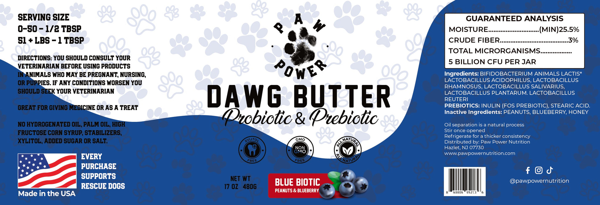 Paw Power Nutrition Dawg Butter Blue Biotic Food Topper