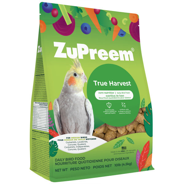 ZuPreem True Harvest Natural Bird Food for Medium Birds - Cockatiels, Lovebirds, Conures, Quakers 10lb
