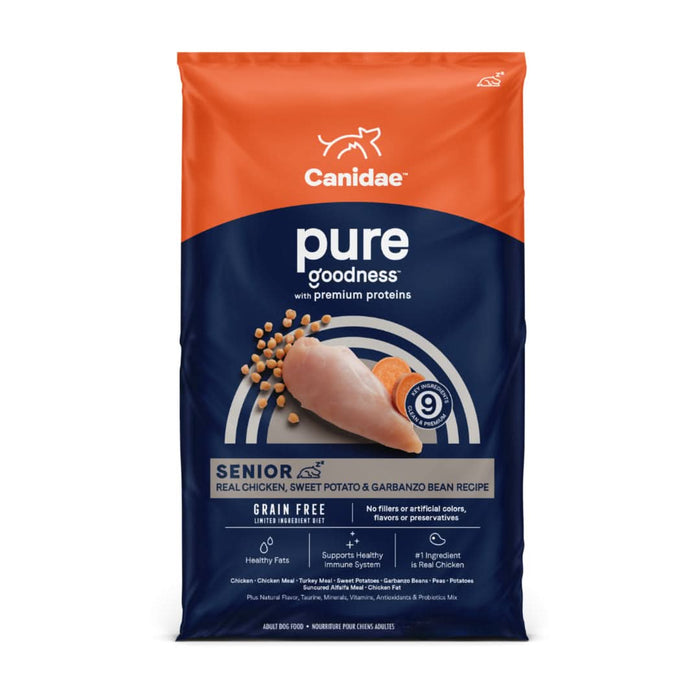 CANIDAE PURE Goodness Grain-Free LID Dry Senior Dog Food Chicken, Sweet Potato & Garbanzo Bean 22lb