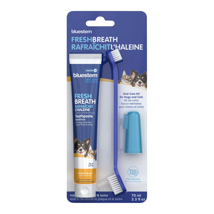 Jeffers bluestem coactiv+ Oral Dental Kit for Dogs and Cats – Toothpaste, Toothbrush & Finger Brush