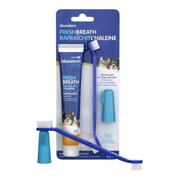 Jeffers bluestem coactiv+ Oral Dental Kit for Dogs and Cats – Toothpaste, Toothbrush & Finger Brush