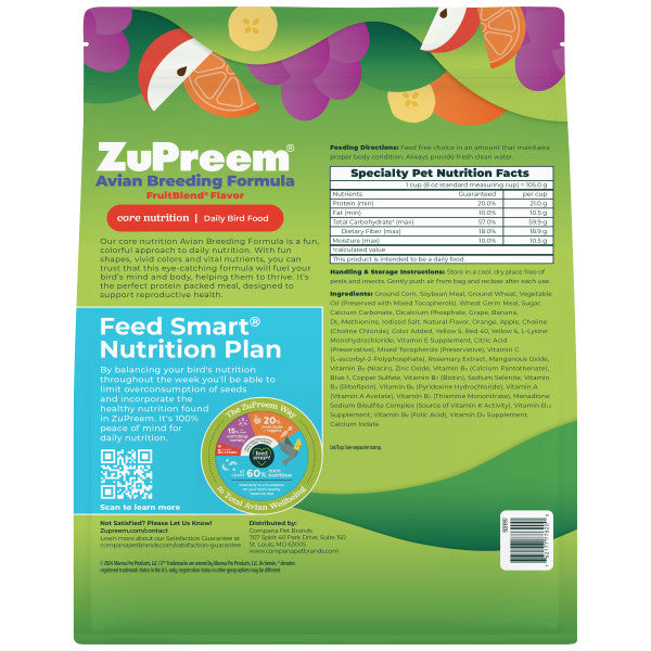 ZuPreem AvianBreeder FruitBlend Bird Food for Medium Birds - Cockatiels, Lovebirds, Conures, Quakers 2lb