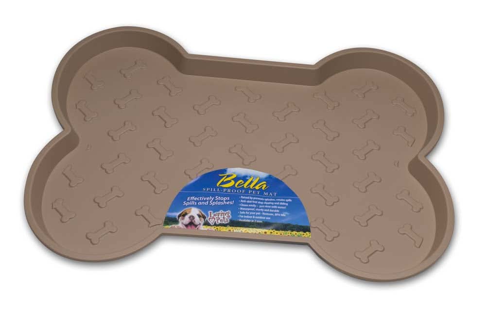 Loving Pets Spill-Proof Bone Shaped Dog Mat Tan SM