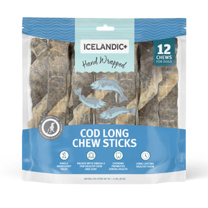 Icelandic+ Hand Wrapped Cod Skin Dog Chew Long Stick 10in 12pk - Image 2