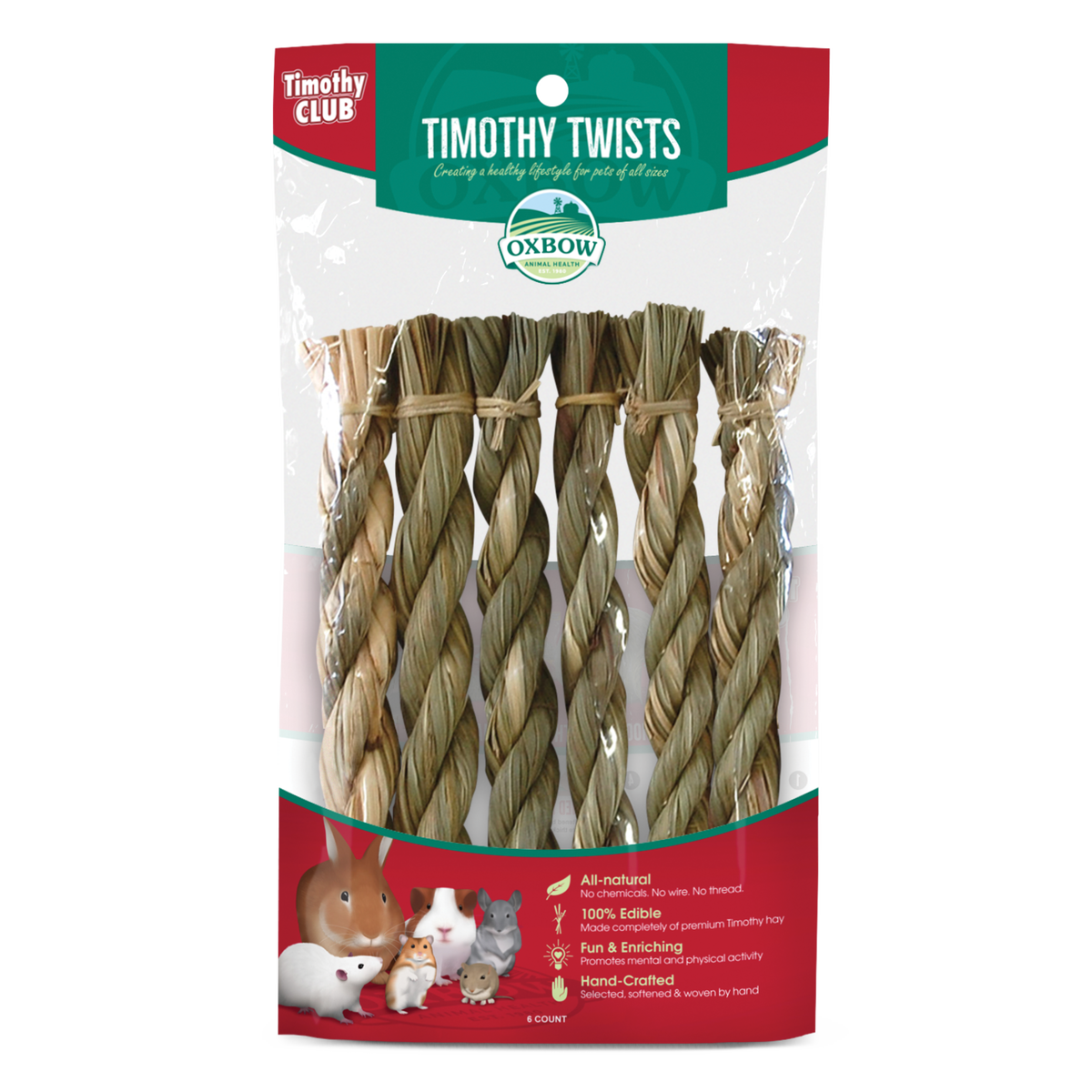 Oxbow Animal Health Timothy CLUB Timothy Hay Twists Small Animal Treat ...
