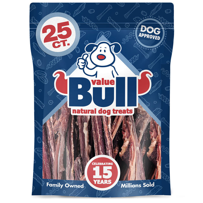 Value Pet Supplies ValueBull Beef Jerky Gullet Sticks, Premium Dog Chews, 5-6 Inch, 25 Count