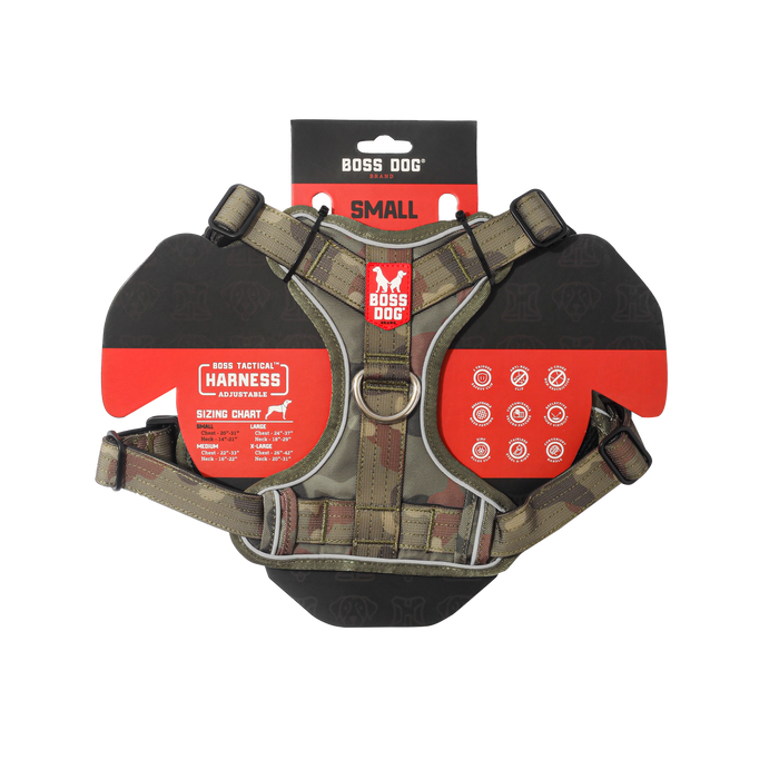 Boss Dog Tactical Dog Harness Green Camo SM