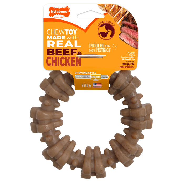 Nylabone Strong Chew Textured Ring Dog Chew Toy Made with Real Beef & Chicken X-Large (1 Count)