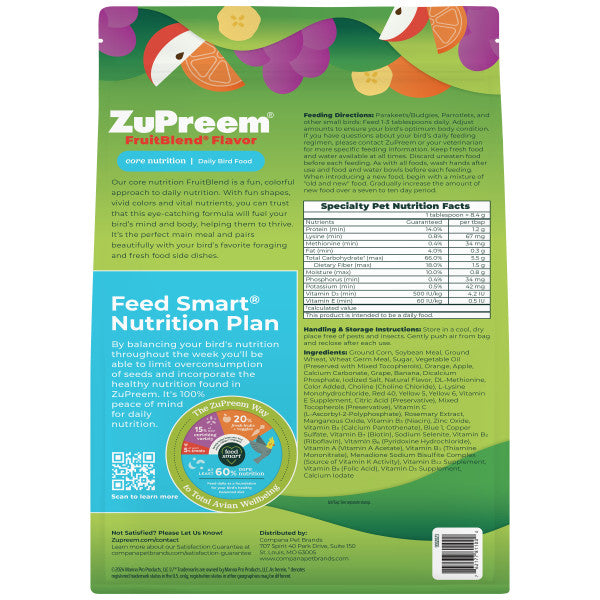 ZuPreem FruitBlend Bird Food Small Birds - Parakeets (Budgies), Parrotlets 10lb