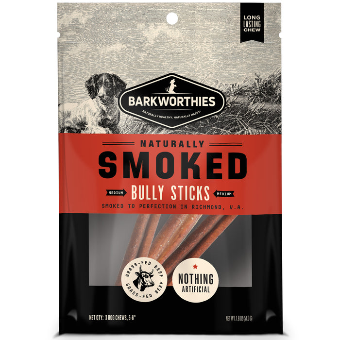 Barkworthies Smoked Bully Sticks Dog Treat 5-6in/3ct - Image 2