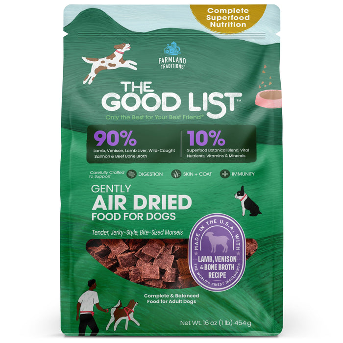 Farmland Traditions The Good List Gently Air Dried Dog Food Lamb, Venison & Bone Broth 1lb