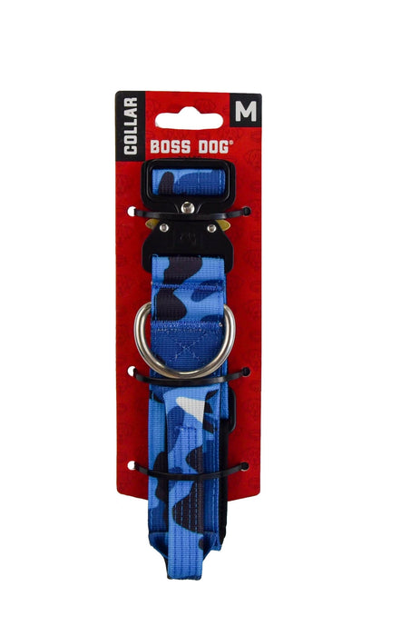 Boss Dog Tactical Adjustable Dog Collar Blue Camo MD 15-18in