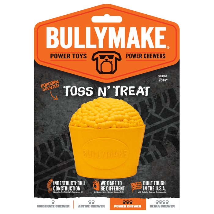 BullyMake Toss n' Treat Flavored Dog Chew Toy Popcorn Butter One Size