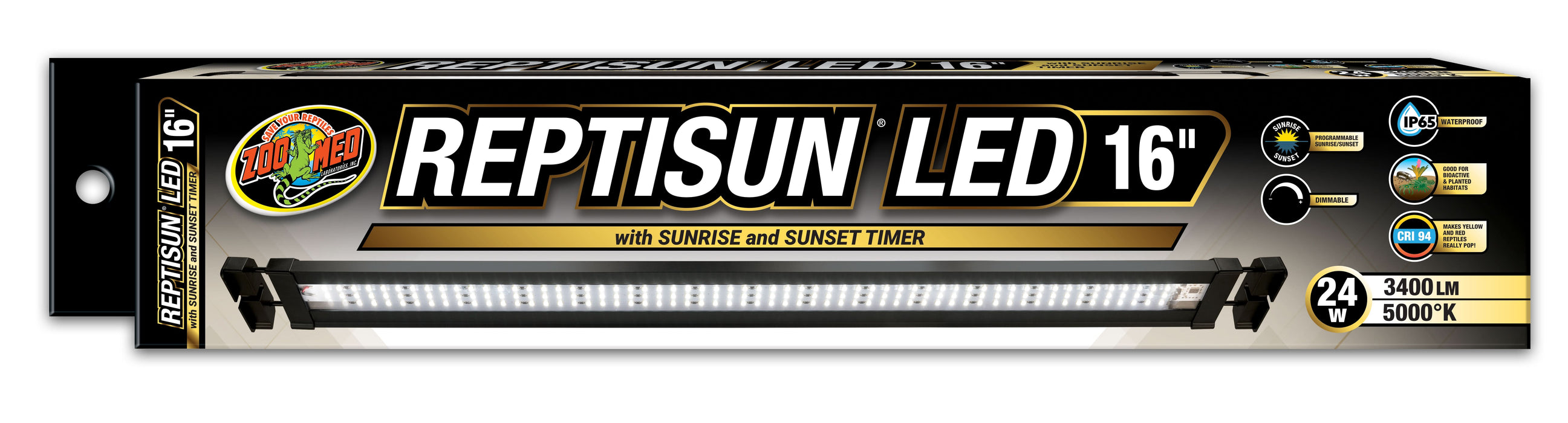 Zoo Med Reptisun LED w/Sunrise & Sunset Timer Terrarium Hood 16in 24w