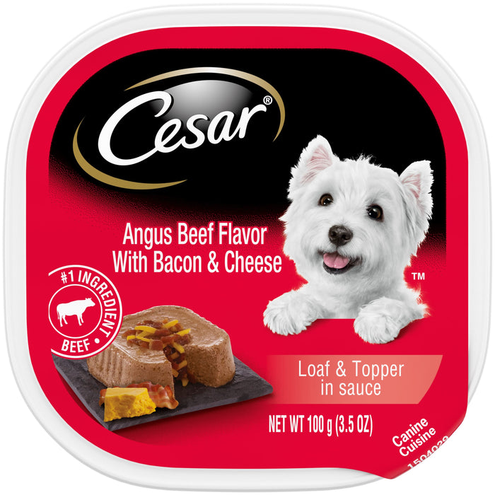 Cesar Loaf & Topper in Sauce Adult Wet Dog Food Angus Beef w/Bacon & Cheese 3.5oz 24pk