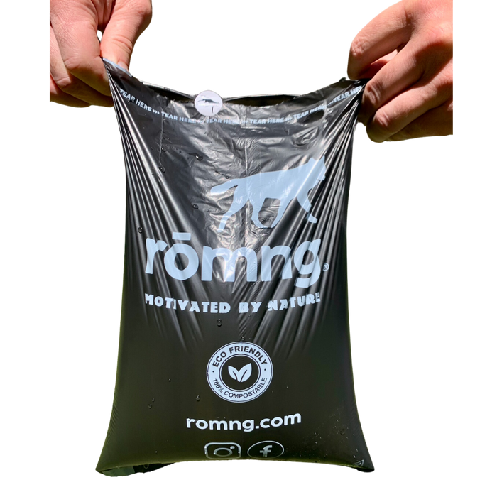 Rōmng compostable plant-based dog poop bags