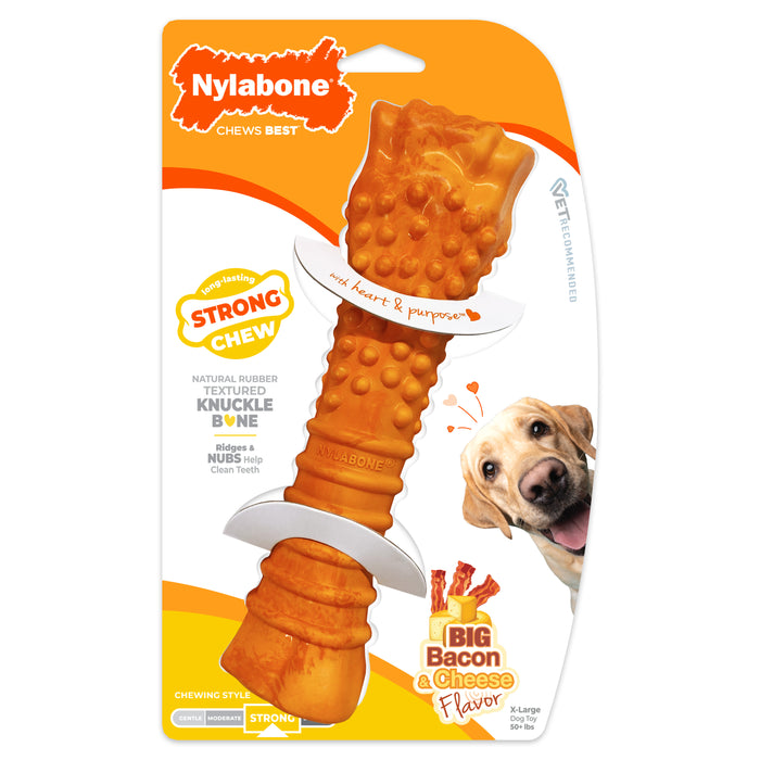 Nylabone Strong Chew Textured Knuckle Bone Dog Chew Toy 70th Birthday Orange Swirl Bacon & Cheese X-Large (1 Count)