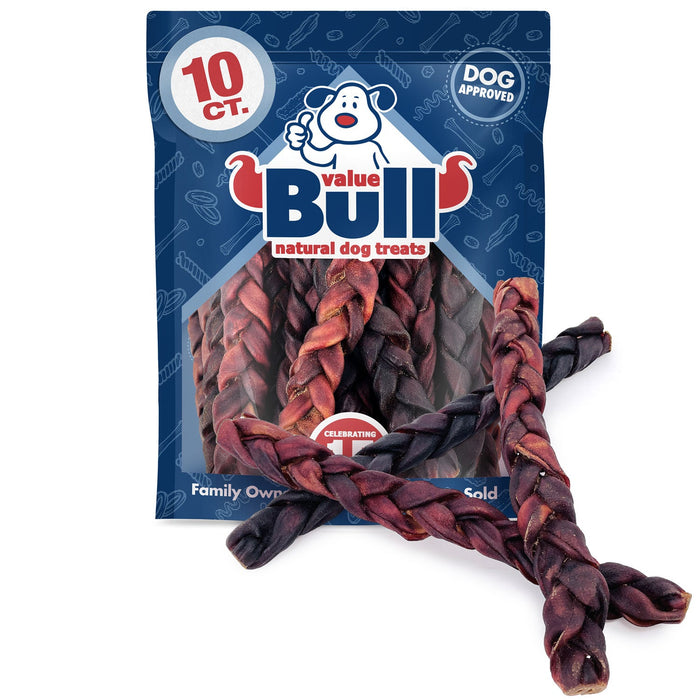 Value Pet Supplies ValueBull USA Collagen Braid Beef Large Dog Chews, Thick 12 Inch 10 Count