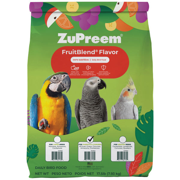 ZuPreem FruitBlend Bird Food Parrots & Conures - African Greys, Conures, Amazons, Cockatoos 17.5lb
