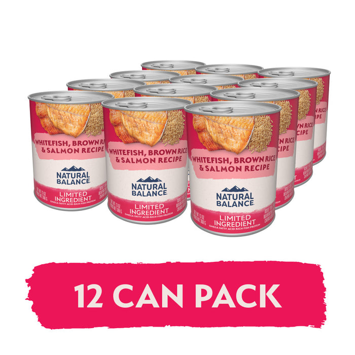 Natural Balance Pet Foods Limited Ingredient Canned Dog Food Whitefish, Brown Rice & Salmon 13oz (Pack of 12)