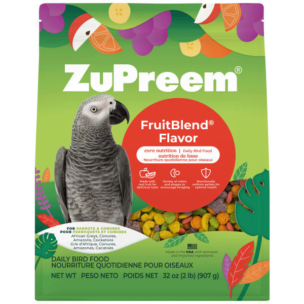 ZuPreem FruitBlend Bird Food Parrots & Conures - African Greys, Conures, Amazons, Cockatoos 2lb