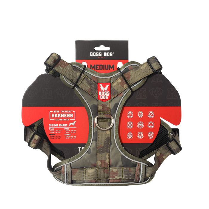 Boss Dog Tactical Dog Harness Green Camo MD
